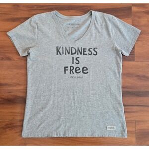 Life is Good Womens Crusher Tee Kindness Is Free V-Neck Grey Graphic T-Shirt M
